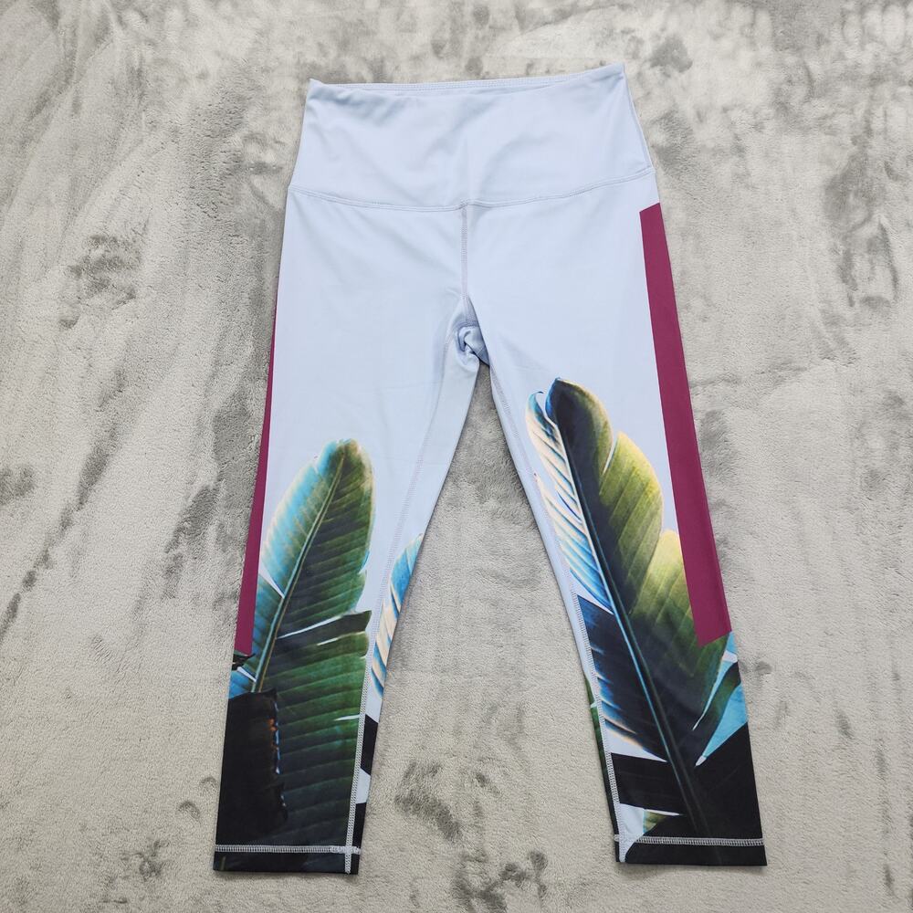 Zella Pants Women M Pure Crop Vision Print Active High Rise Leggings Palm Leaves